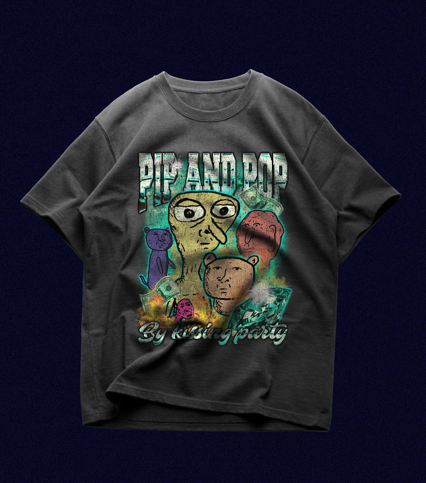 pip and pop 90s vintage style bootleg tee